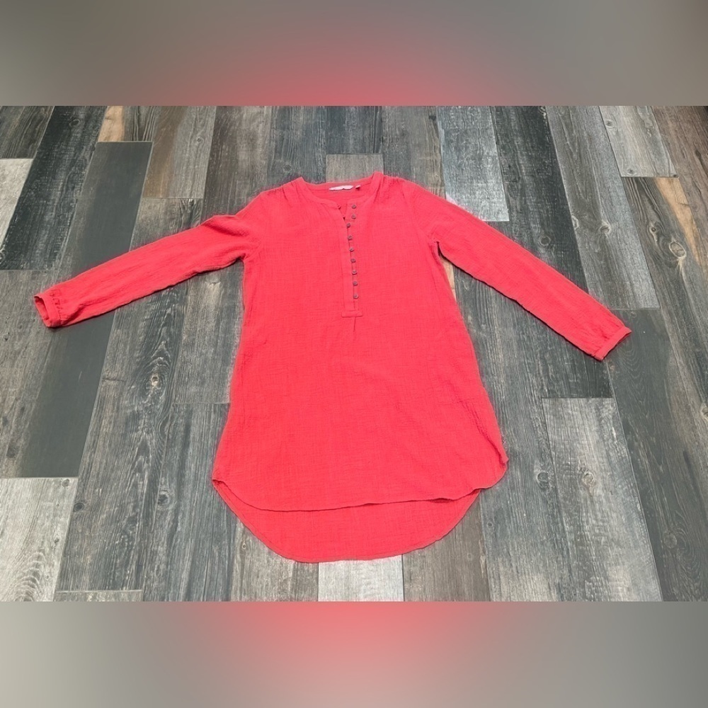 Soft Surroundings Coral Orange Midi Shirt Dress Women's Size Tall small Gauze